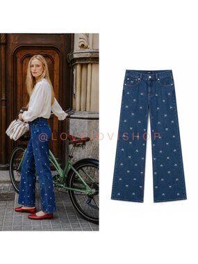 Jeans | J. Crew Embroidered Bow Full Length Slim Wide Leg 11" High Rise | 28